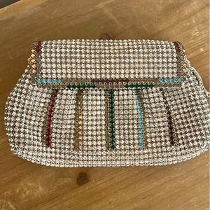 VINTAGE- small white and rainbow color rhinestone crossbody/clutch